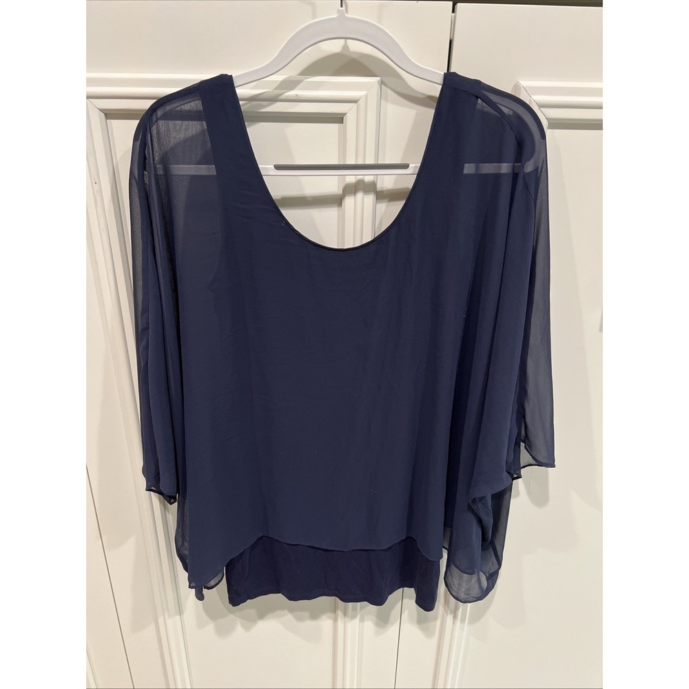 WHBM Navy Sheer Kimono Dolman Sleeve Top Size XS Boho Chic Classy Minimalist